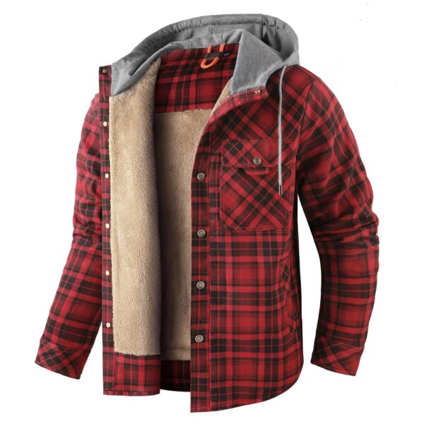 Men's Outdoor Vintage Plaid Fleece Warm Lapel Jacket - Image 6