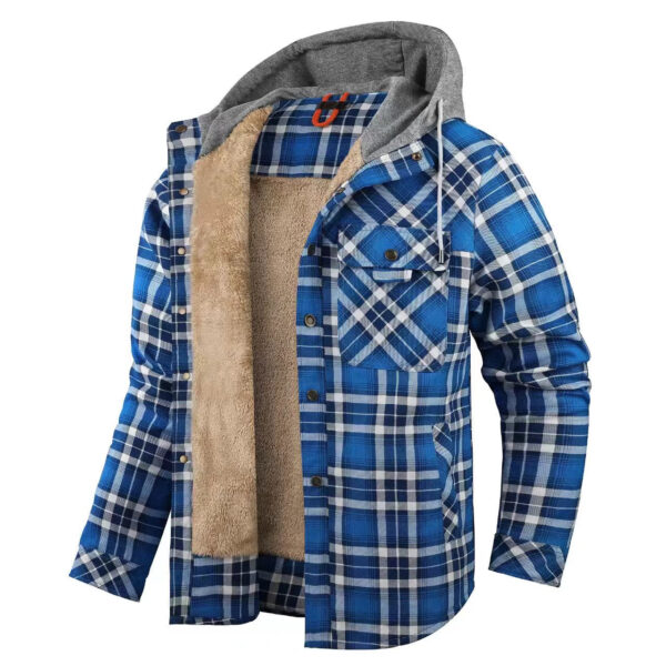 Men's Outdoor Vintage Plaid Fleece Warm Lapel Jacket - Image 5