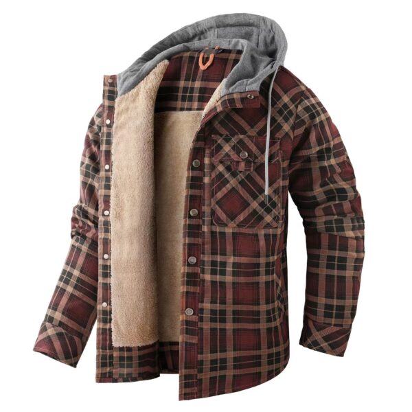 Men's Outdoor Vintage Plaid Fleece Warm Lapel Jacket - Image 2
