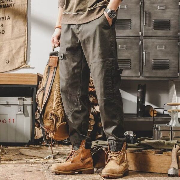 Men's Casual Retro American Loose Straight Cargo Pants Harem Pants - Image 7