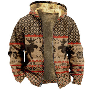 Men's Christmas Print Thickened Fleece Hooded Sweatshirt Jacket