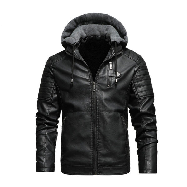 Men's Leather Coat with Removable Hood - Image 4