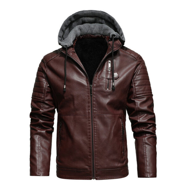 Men's Leather Coat with Removable Hood - Image 5