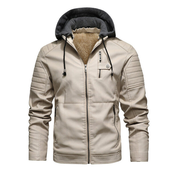 Men's Leather Coat with Removable Hood - Image 2