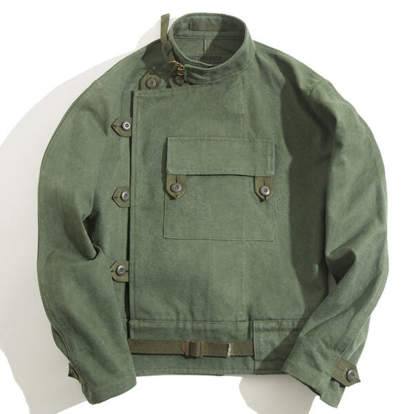 Mens Vintage Swedish Army Dispatch Rider Motorcycle Green Cotton Jacket Coat - Image 8