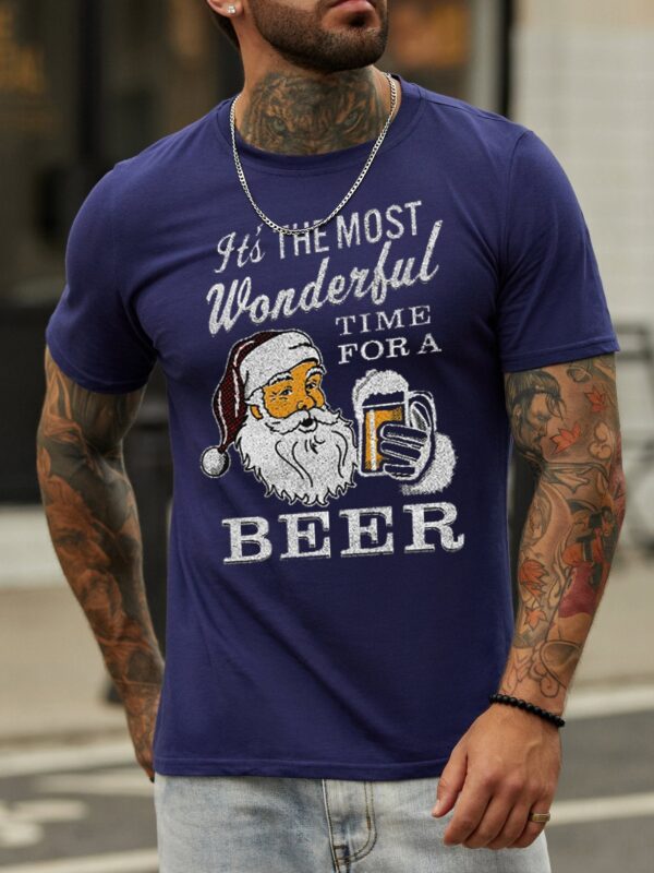 Santa most wonderful time to a beer Men's christmas t-shirts - Image 3