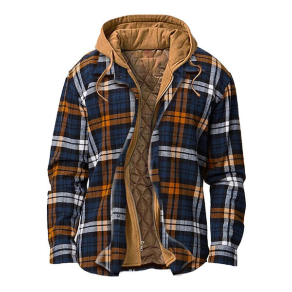Men's Winter Flannel Quilted Lined Plaid Hooded Shirt Jacket - Image 2