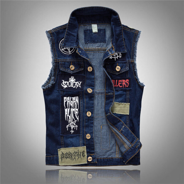 Men's Punk Blue Denim Vest - Image 2