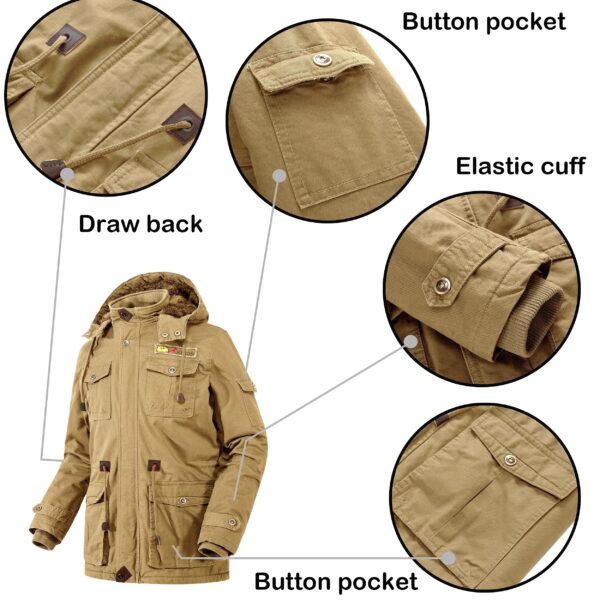 Men's Outdoor Plus Fleece Warm Hooded Multi-Pocket Mid-Length Thick Jacket - Image 5