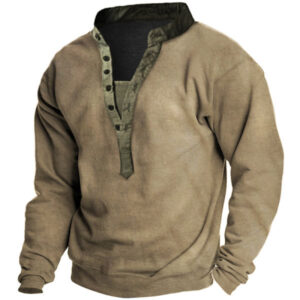 Men's Outdoor Vintage Contrast Color Henley Collar Sweatshirt