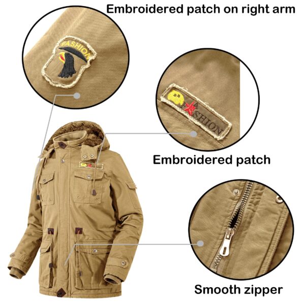 Men's Outdoor Plus Fleece Warm Hooded Multi-Pocket Mid-Length Thick Jacket - Image 4