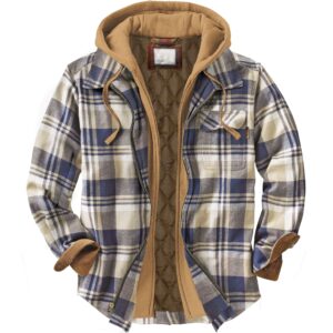 Men's Winter Flannel Quilted Lined Plaid Hooded Shirt Jacket