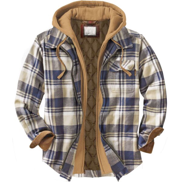 Men's Winter Flannel Quilted Lined Plaid Hooded Shirt Jacket