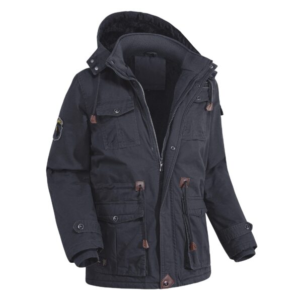 Men's Outdoor Plus Fleece Warm Hooded Multi-Pocket Mid-Length Thick Jacket - Image 8