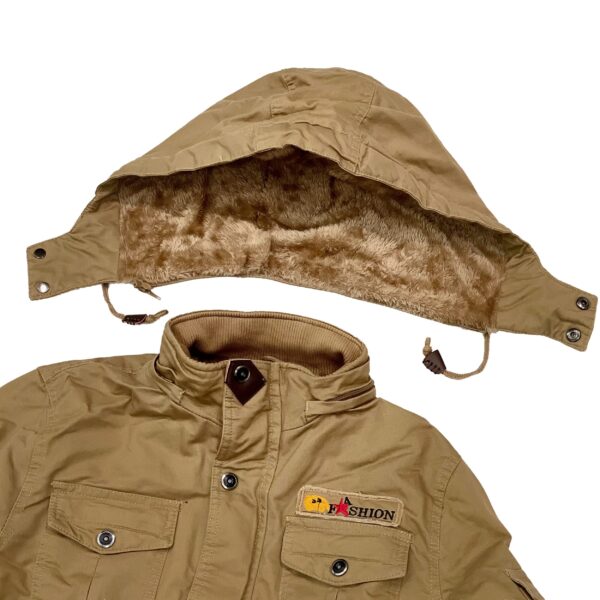 Men's Outdoor Plus Fleece Warm Hooded Multi-Pocket Mid-Length Thick Jacket - Image 3