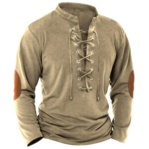 Men's Retro Lace Up Casual T-Shirt