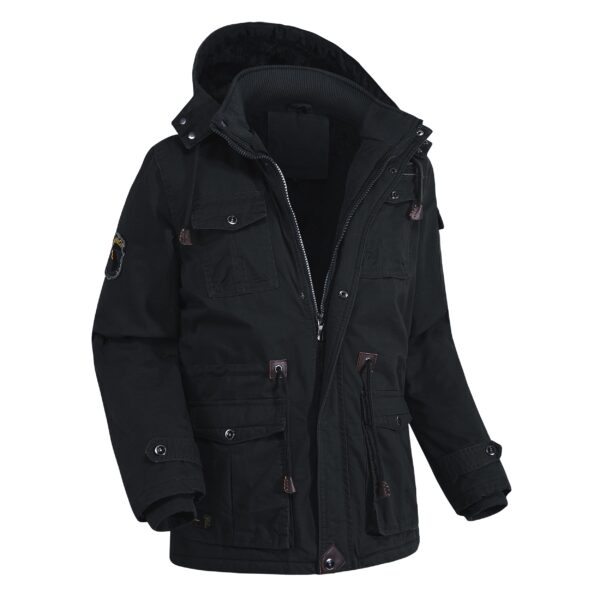 Men's Outdoor Plus Fleece Warm Hooded Multi-Pocket Mid-Length Thick Jacket - Image 7