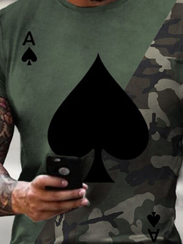 Men's camouflage contrast spades casual T-shirt - Image 2