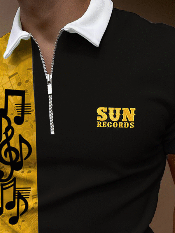 Casual Music Series Notes Geometric Stripes Lapel Short Sleeve Polo Top - Image 3