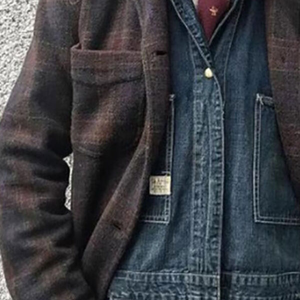 Men's Retro Checkered Lapel Loose Jacket - Image 5