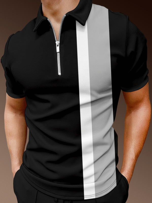 Casual Art Collection Striped Geometric Lapel Short Sleeve Polo Print Top