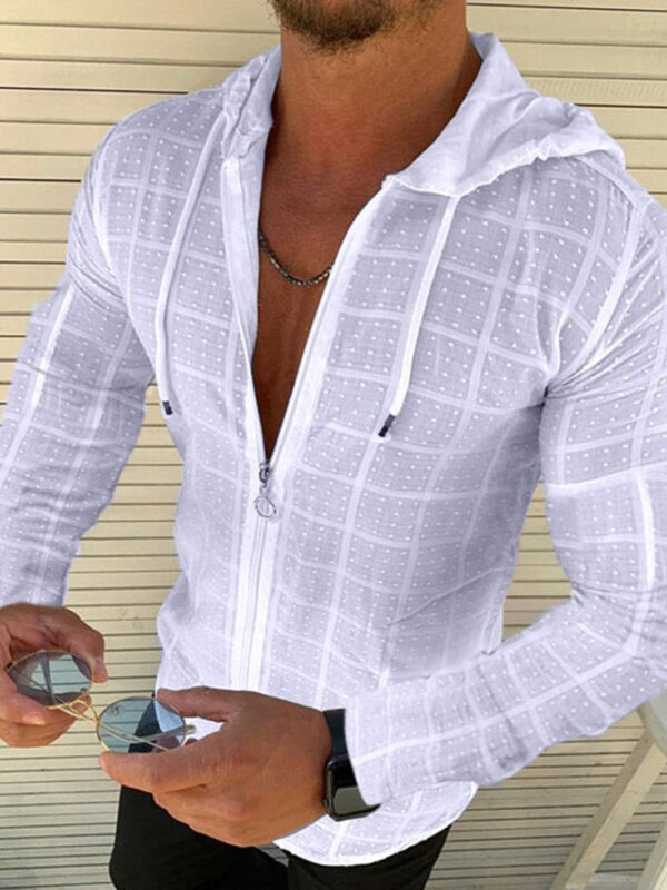 Men's Casual Sports Hooded Shirt V-Neck Zipper Striped Fitness Running Loose Tops