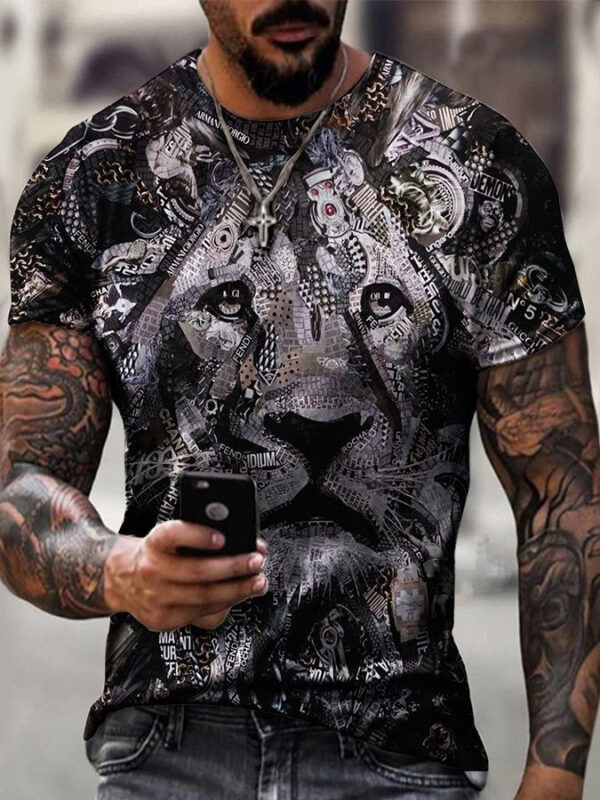 Mens Lion 3D Print Short-Sleeved T-Shirt black Casual Tops