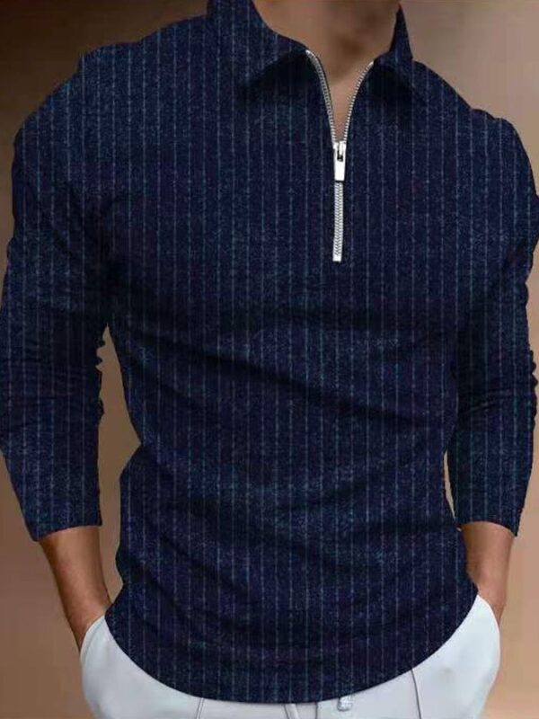 Polo Striped Business Temperament Shirt Collar Men's Tops - Image 6
