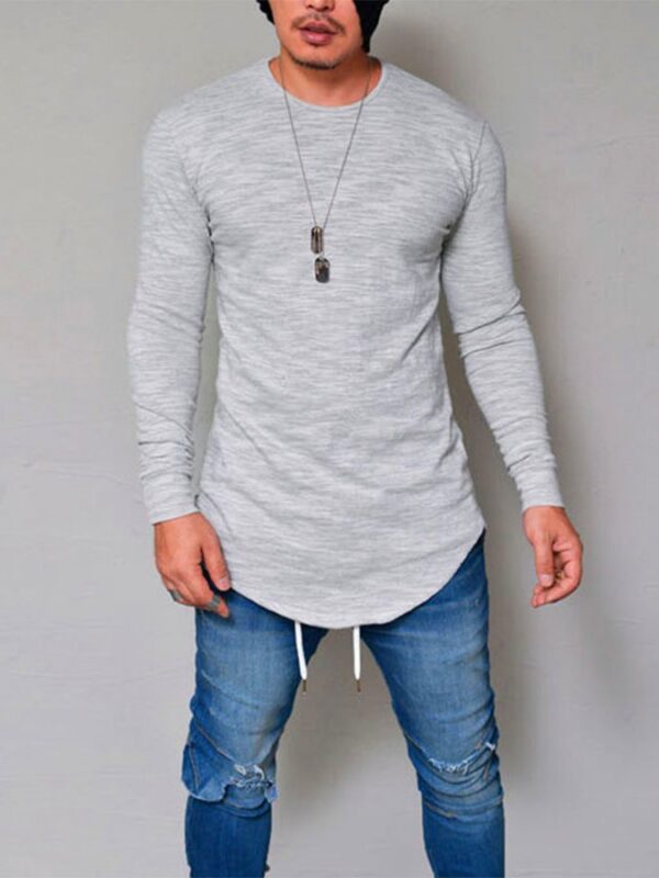 Men's Cotton Plain Long Sleeve T-Shirt Extra Long Length Man Tops Tee - Image 2