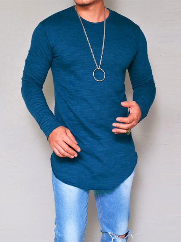 Men's Cotton Plain Long Sleeve T-Shirt Extra Long Length Man Tops Tee - Image 3
