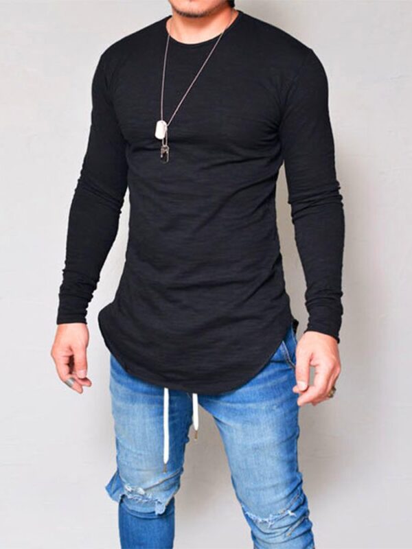 Men's Cotton Plain Long Sleeve T-Shirt Extra Long Length Man Tops Tee - Image 4