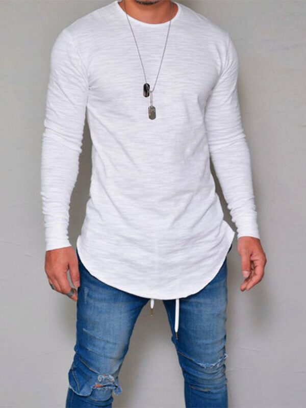 Men's Cotton Plain Long Sleeve T-Shirt Extra Long Length Man Tops Tee