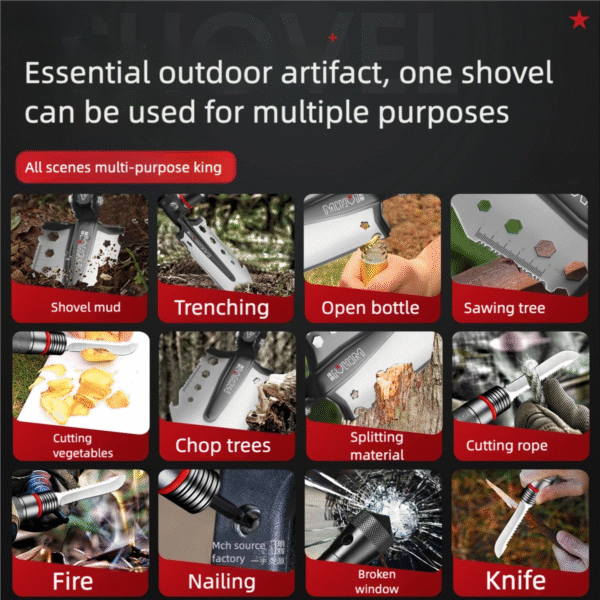 7-in-1 Mcho Wings Folding Shovel Tool: Knife, Screwdriver, Magnesium Rod & More - Image 4