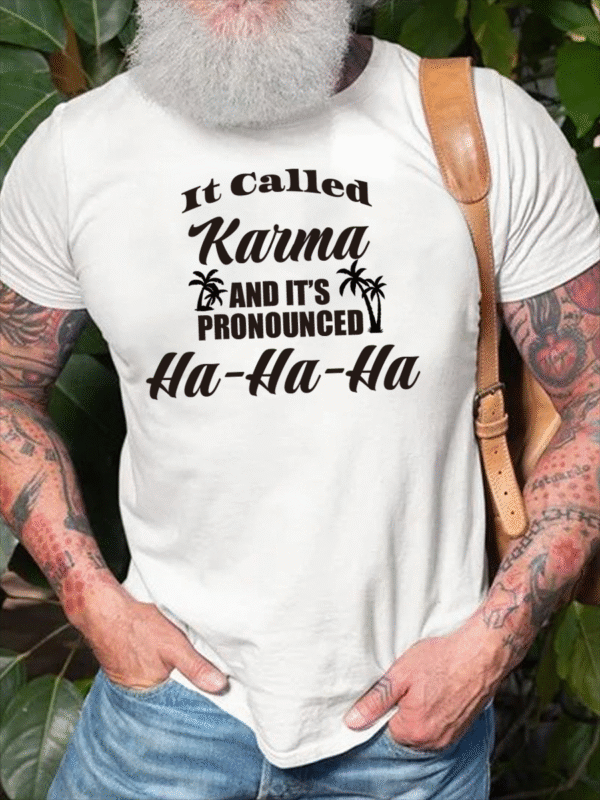 Funny Karma Vacation Coconut Tree Casual Crew Neck Letter Short Sleeve T-Shirt