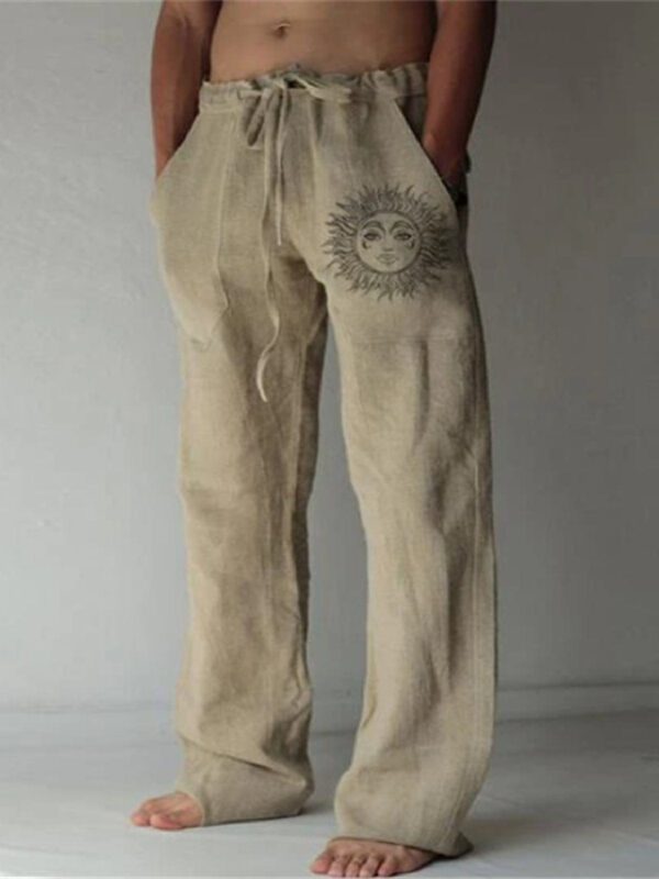 Men's linen pants casual trousers Loose lightweight drawstring yoga beach bottoms - Image 2