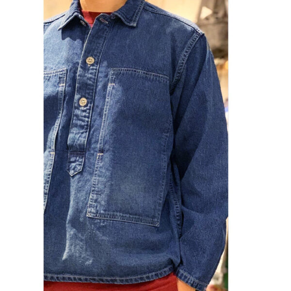 Men's Vintage Pocket Lapel Pullover Long Sleeve Denim Shirt - Image 4