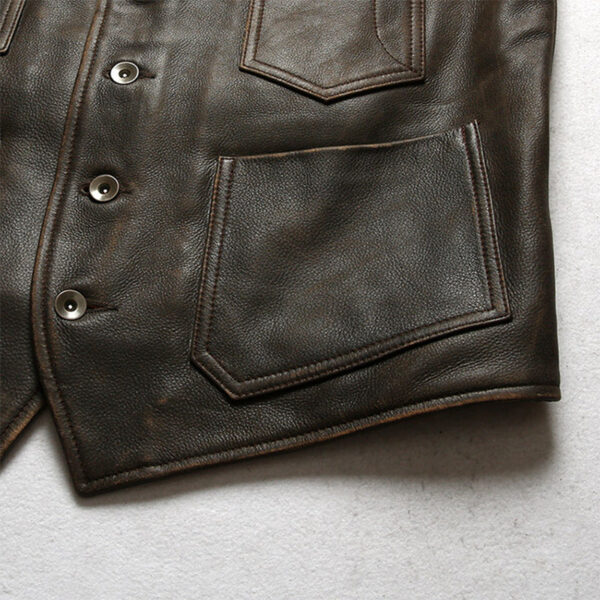 Men's Antique Brown Leather Vest - Image 7
