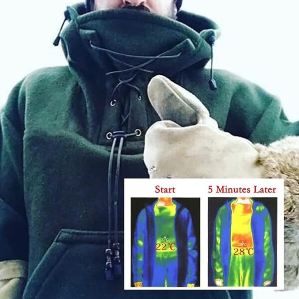 Men's 70% Wool Heavy Coat, Leisure Hooded Sweatshirt Jacket - Image 9