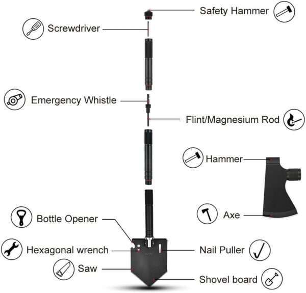 Survival Shovel Multitool with Axe - Image 4