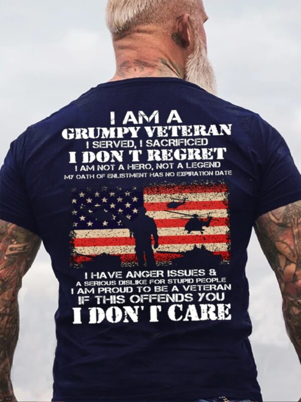 I Am A Grumpy Veteran I Don't Care Casual Short Sleeve Shirts & Tops - Image 2