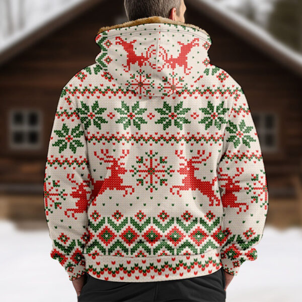 Men's Christmas Print Thickened Fleece Hooded Sweatshirt Jacket - Image 3