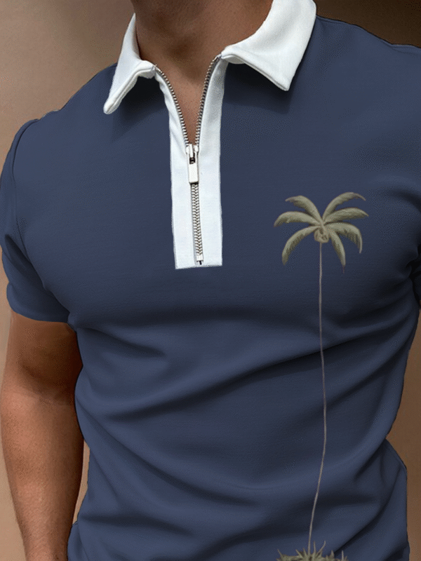 Short Sleeve Crew Neck Coconut Tree Short Sleeve Polo Shirt - Image 2