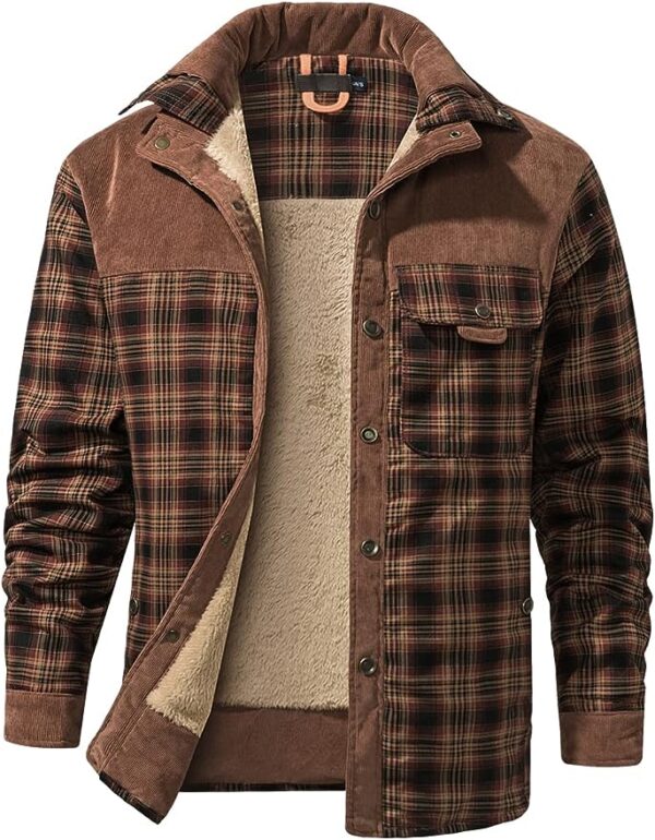 Men's Outdoor Casual Vintage Long Sleeve Plaid Flannel Button Down Shirt Jacket - Image 8