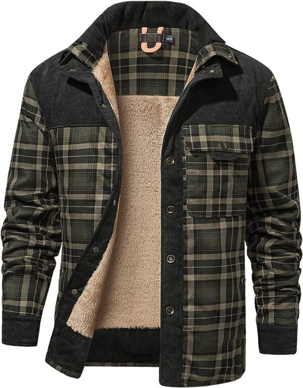 Men's Outdoor Casual Vintage Long Sleeve Plaid Flannel Button Down Shirt Jacket - Image 6