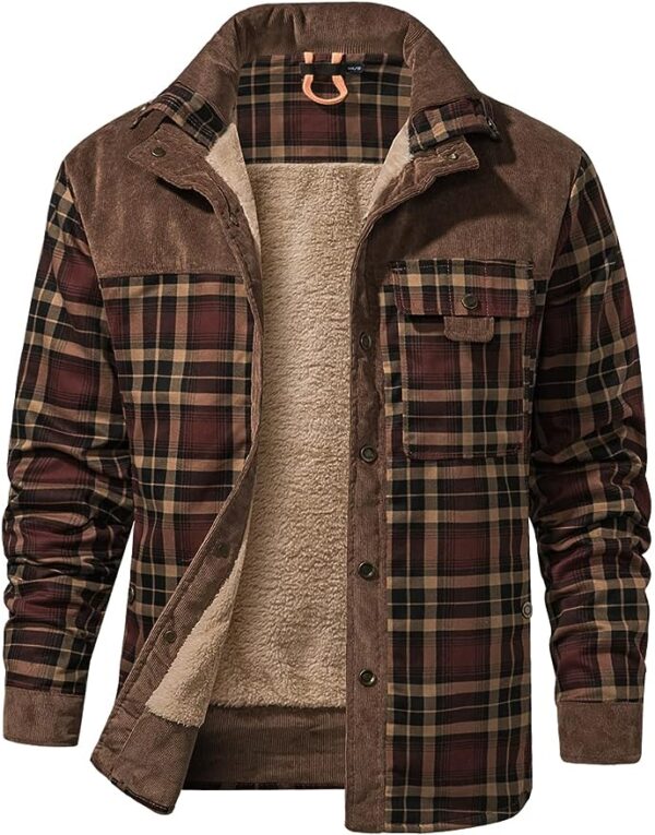 Men's Outdoor Casual Vintage Long Sleeve Plaid Flannel Button Down Shirt Jacket