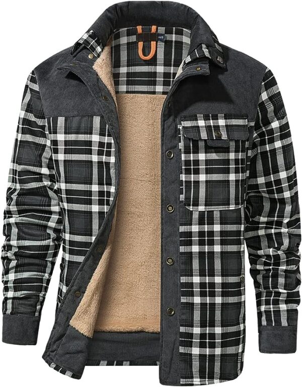 Men's Outdoor Casual Vintage Long Sleeve Plaid Flannel Button Down Shirt Jacket - Image 5