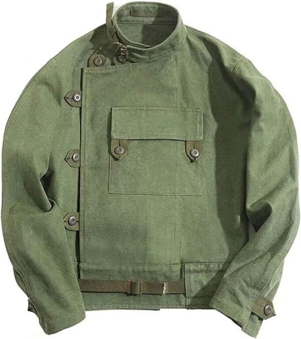 Mens Vintage Swedish Army Dispatch Rider Motorcycle Green Cotton Jacket Coat - Image 2