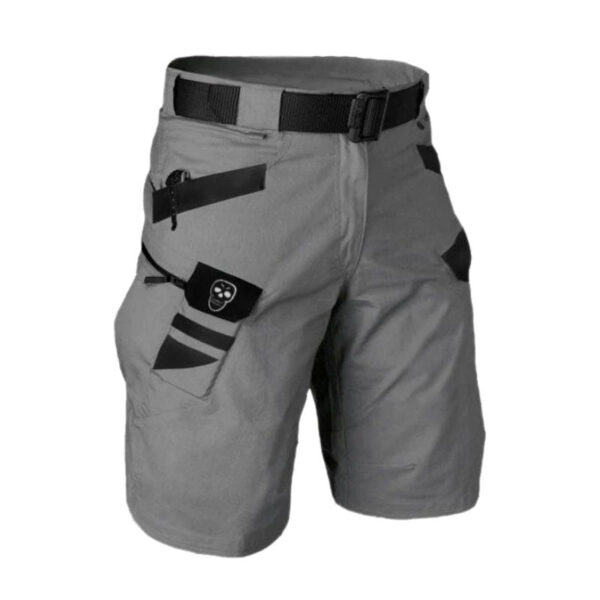 Men's Outdoor Tactical Colorblock Skull Zipper Cargo Shorts