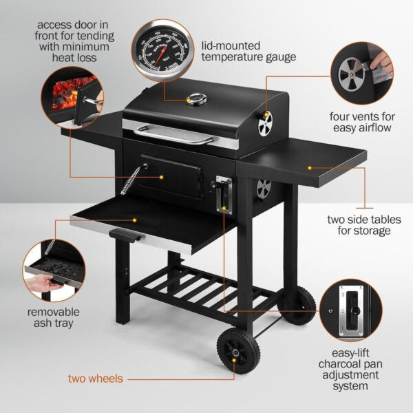Portable Charcoal BBQ Grill Trolley - Image 2