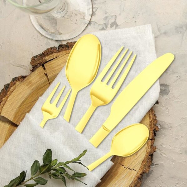 Glossy Gold Cutlery Set Travel Knife Fork Spoon 5pcs - Image 3